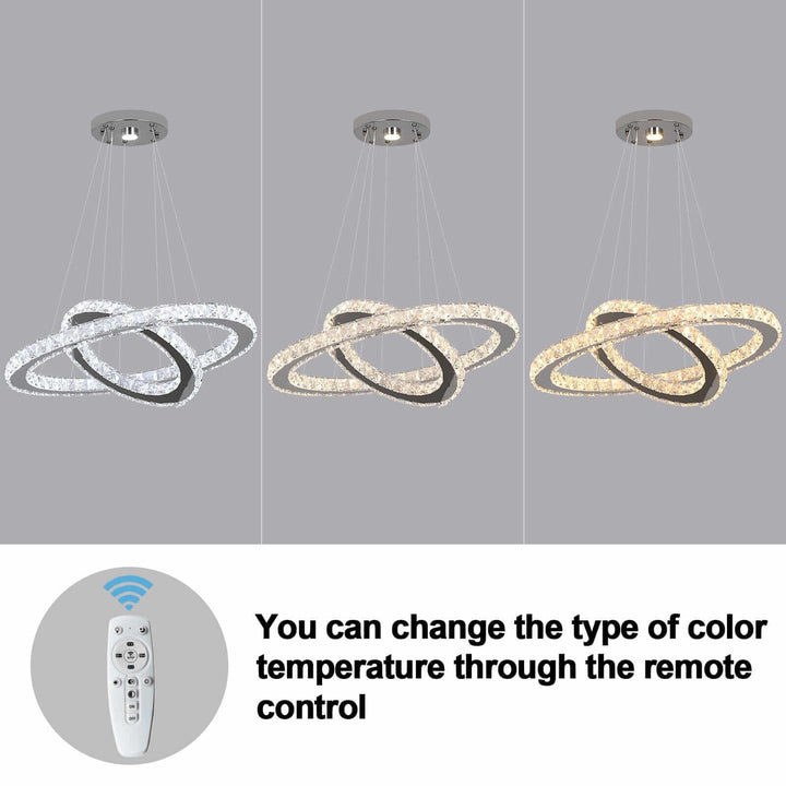 Modern foyer chandelier with three color temperature options and remote control for customizable lighting.