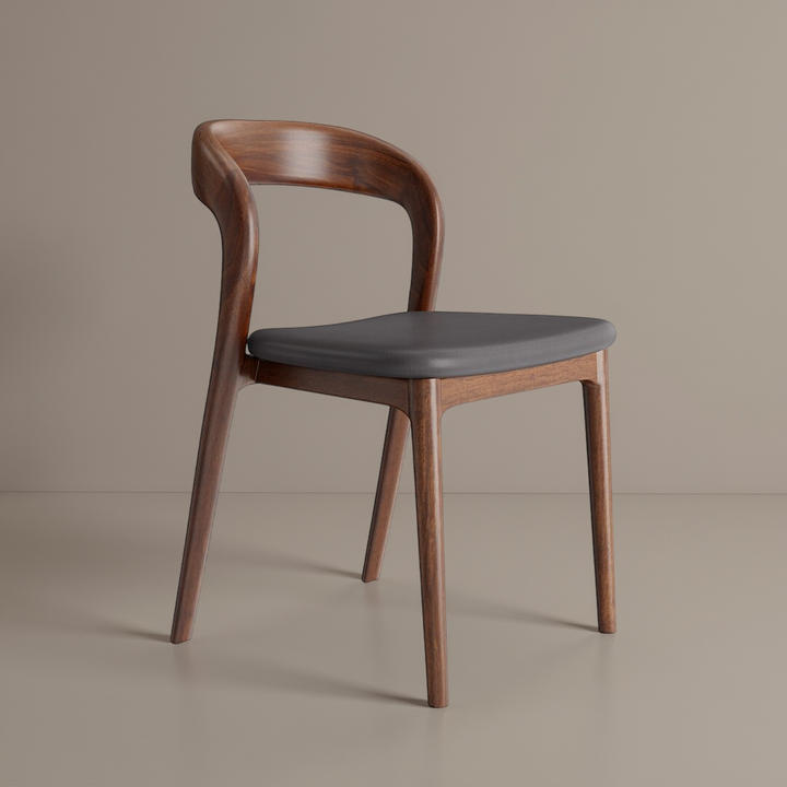 Wood And Leather Chair - Table And Chairs