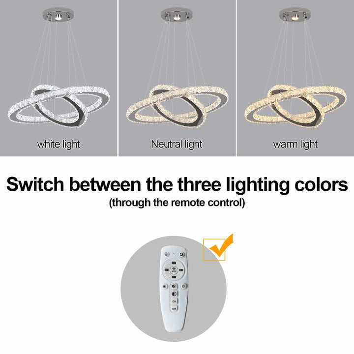 Foyer Chandelier showcasing white, neutral, and warm light options with remote control for customizable ambiance.