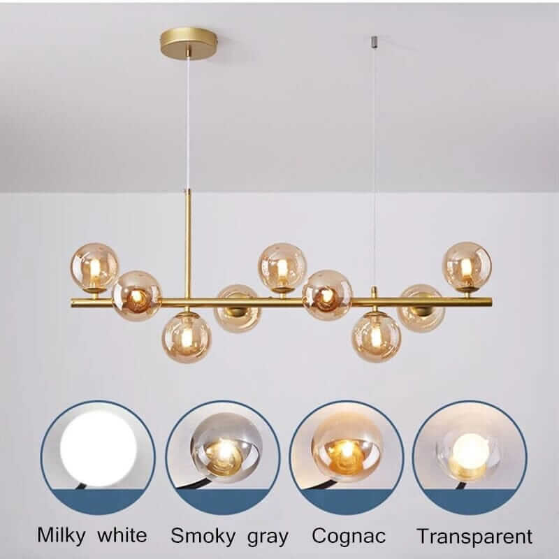 Stylish Bubble Chandelier in milky white, smoky gray, cognac, and transparent finishes for modern interiors.