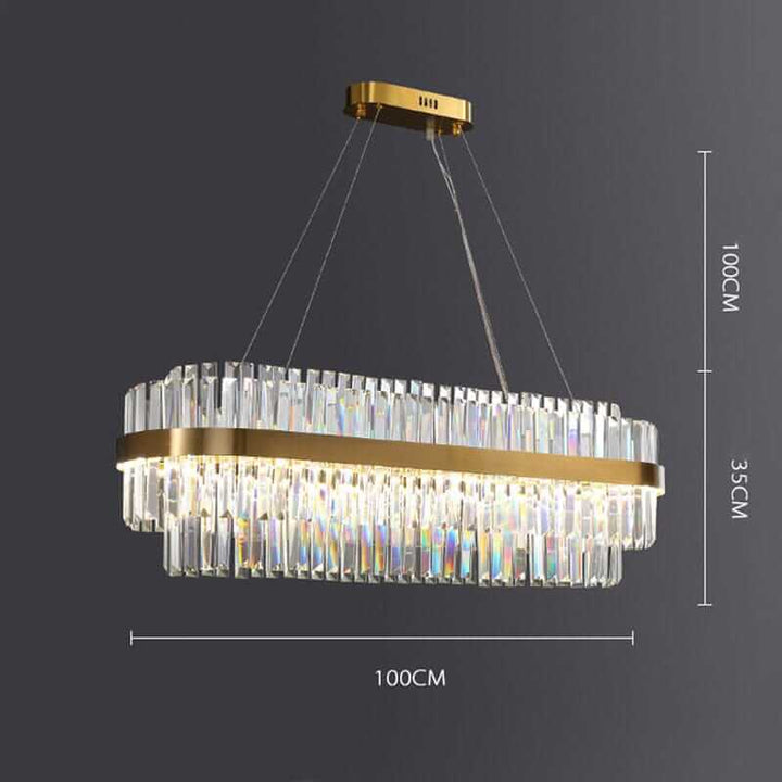 Foyer chandelier featuring elegant crystal design and modern aesthetics, measuring 100cm x 35cm, perfect for enhancing your décor.