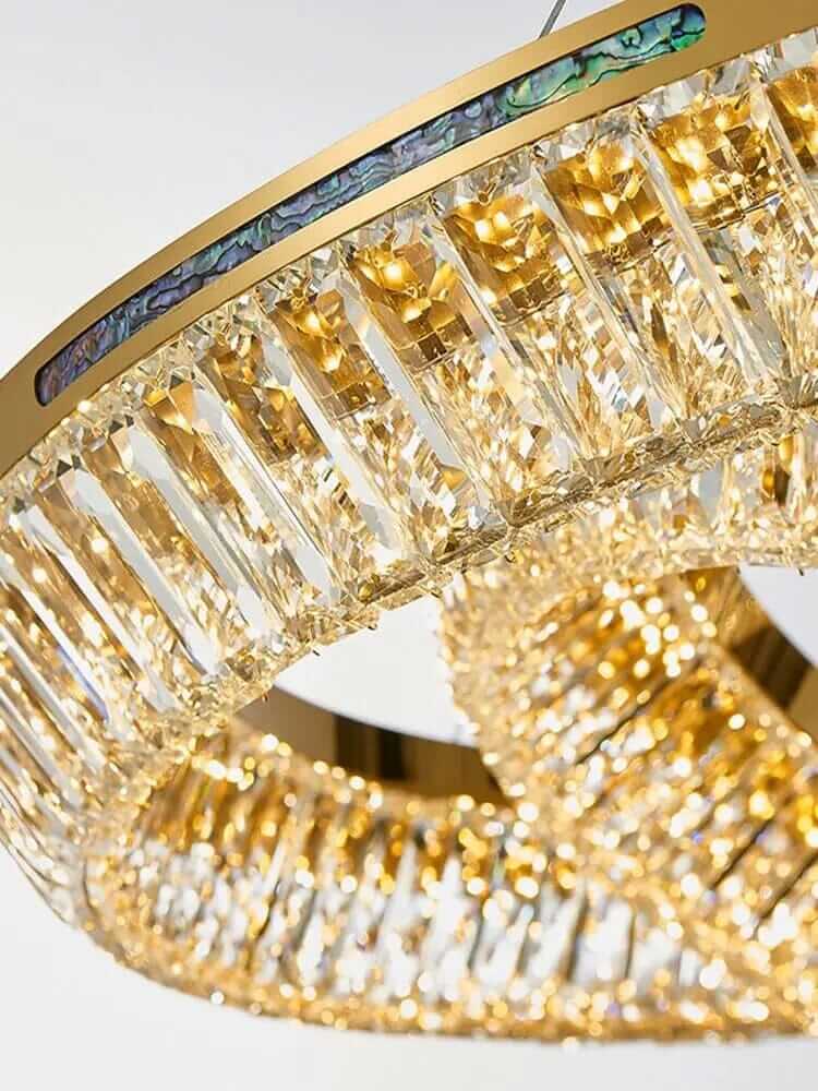 Opulent foyer chandelier featuring K9 crystals and modern LED lights, adding sophistication to any space.