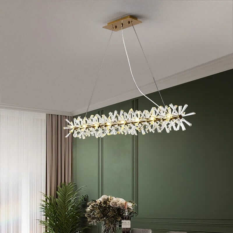 Elegant LED chandelier with crystal accents, enhancing interior decor with a touch of glamour.