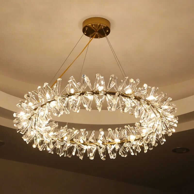 Elegant LED chandelier with crystal flower design, adding glamour to any room decor.