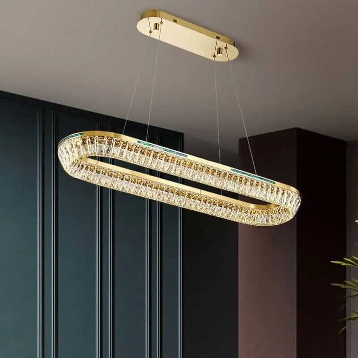 Foyer chandelier featuring K9 crystal and LED lighting, adding elegance to modern decor.