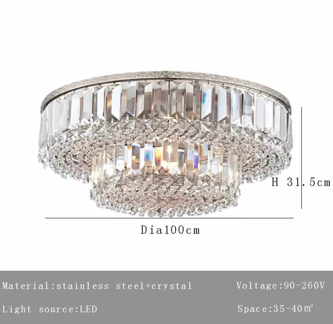 Alisah Dual Crystal Chandelier featuring stainless steel and crystal design, elegant LED ceiling light.