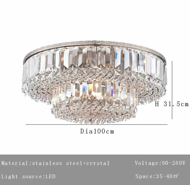 Alisah Dual Crystal Chandelier featuring stainless steel and crystal design, elegant LED ceiling light.