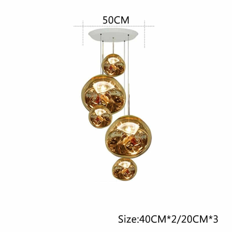 Foyer chandelier featuring cascading lava-inspired glass globes in a warm gold finish, perfect for modern home decor.