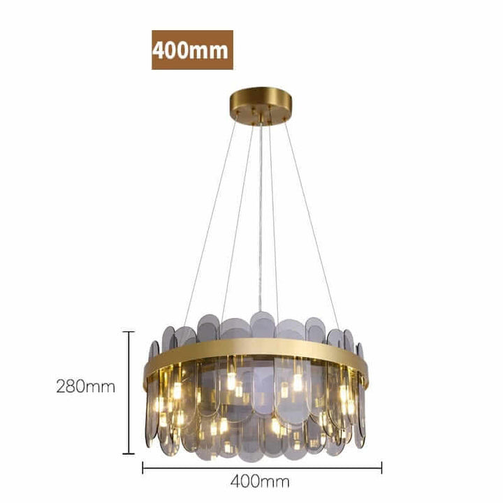 Round chandelier with crystal accents, 400mm diameter, 280mm height, elegant design for illuminating spaces.