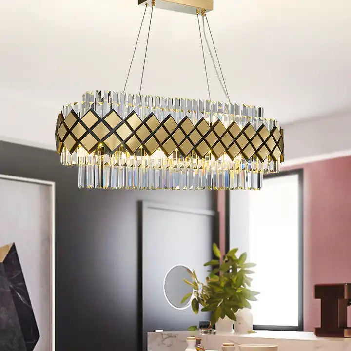 Bindi Crystal LED Hanging Light features an elegant design with a gold and crystal finish, perfect for enhancing home ambiance.
