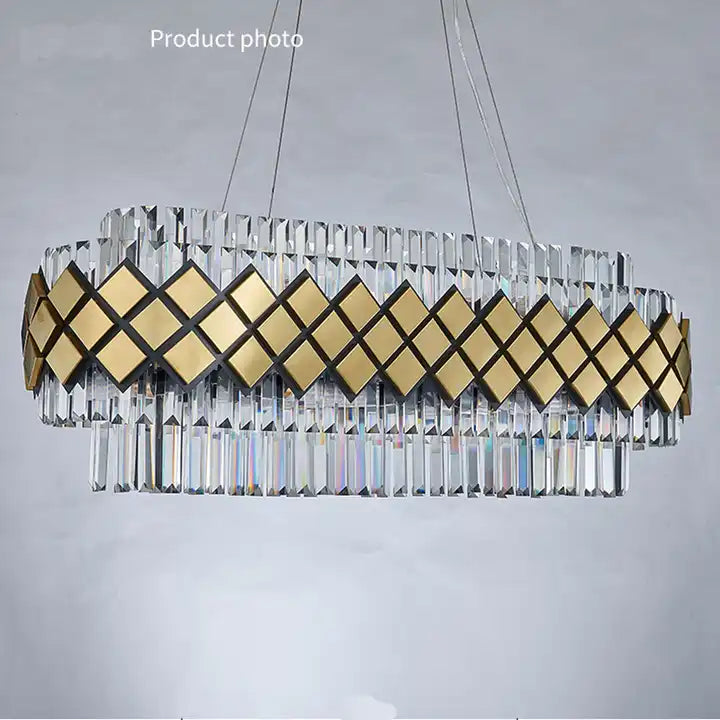 Bindi Crystal LED Hanging Light featuring elegant gold and clear crystal design, ideal for creating ambiance in any space.