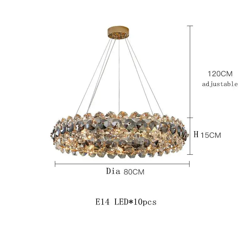 Entryway chandelier with adjustable height, featuring elegant crystal design and E14 LED light sources.