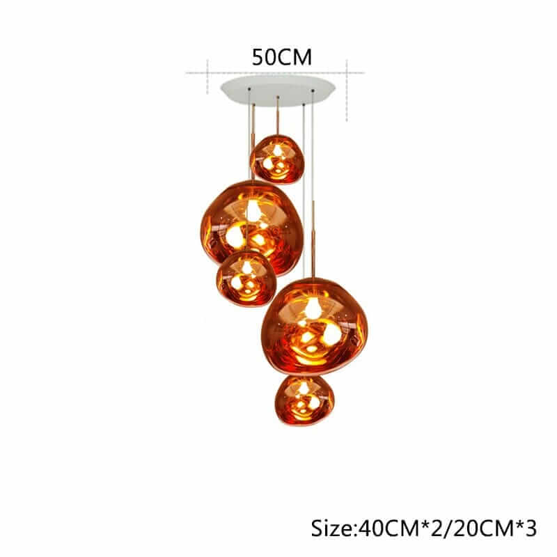 Nordic lava-inspired chandelier with cascading amber glass globes, stylish pendant lighting for modern home decor.