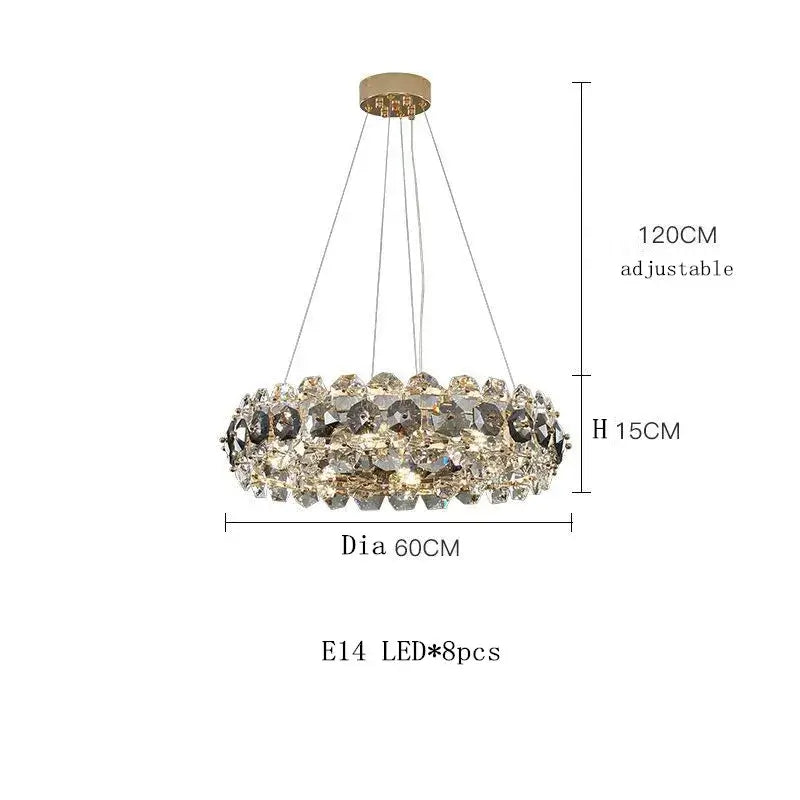 Entryway chandelier with adjustable height, showcasing elegant crystal design and LED lighting for luxurious decor.