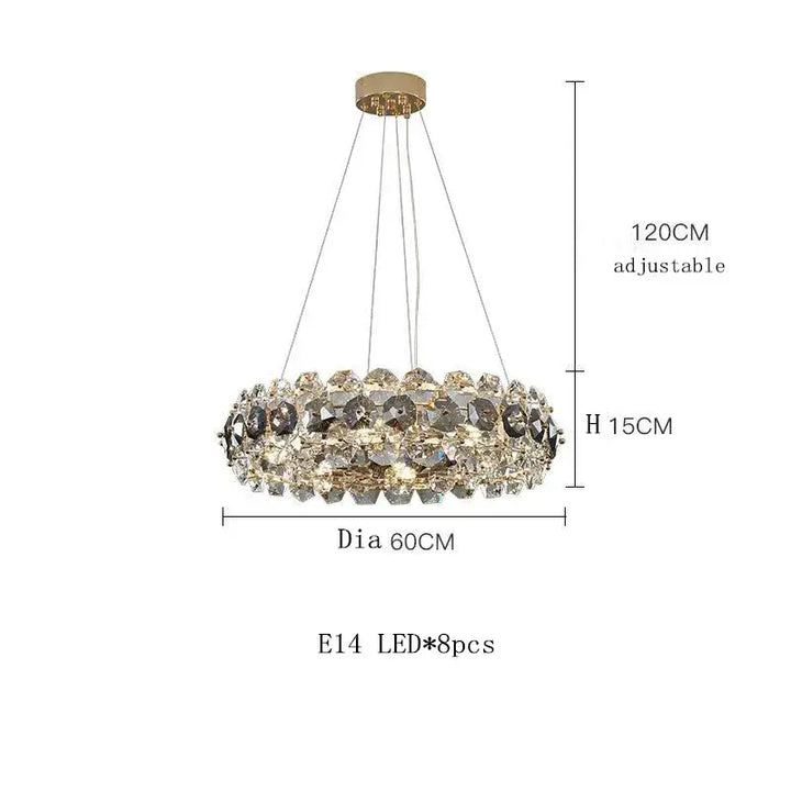 Entryway chandelier with adjustable height, showcasing elegant crystal design and LED lighting for luxurious decor.