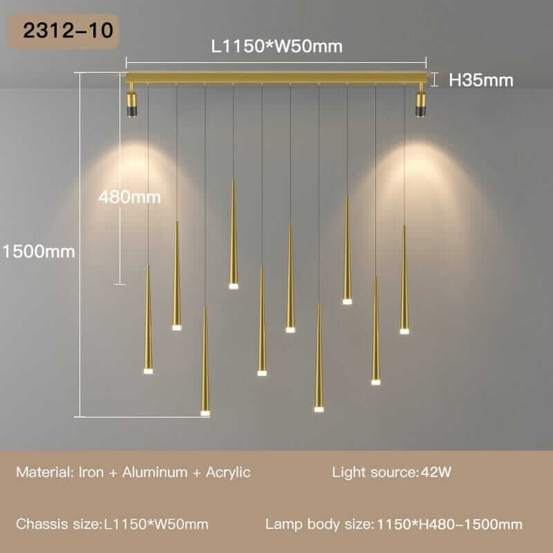 Modern staircase chandelier dimensions with elegant hanging lights, ideal for contemporary interiors.