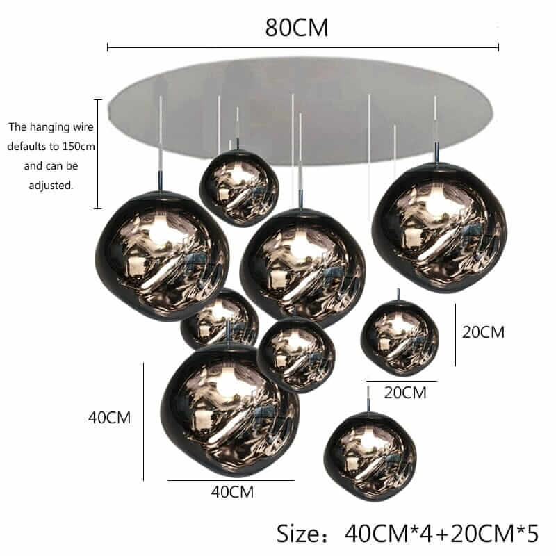 Foyer chandelier with cascading lava-inspired glass spheres, showcasing elegant Nordic design and adjustable height.