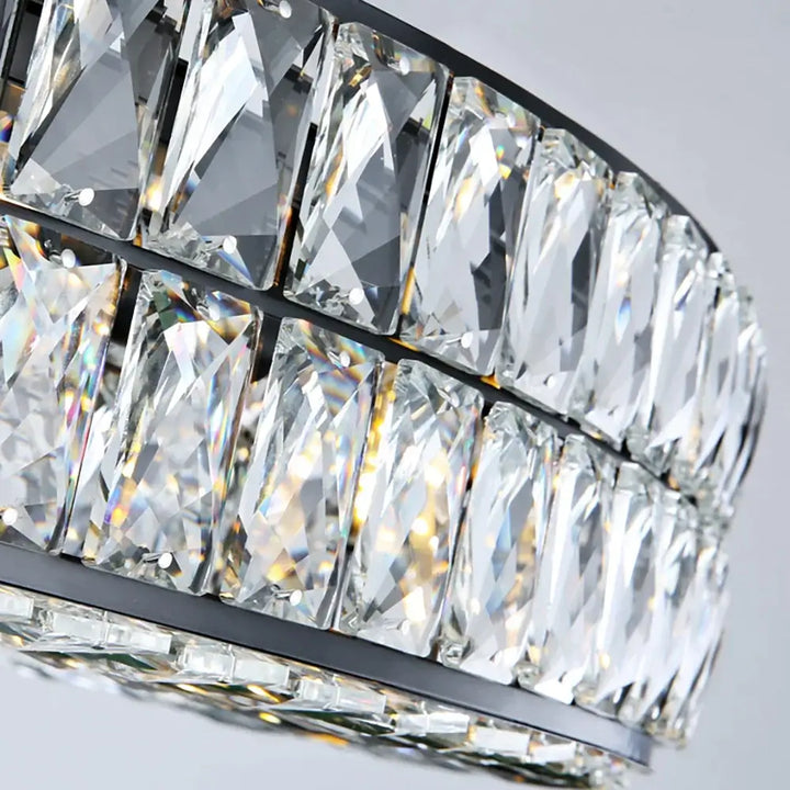 Close-up of Angoona Round Modern Crystal Chandelier showcasing elegant crystal details and luxurious finish.