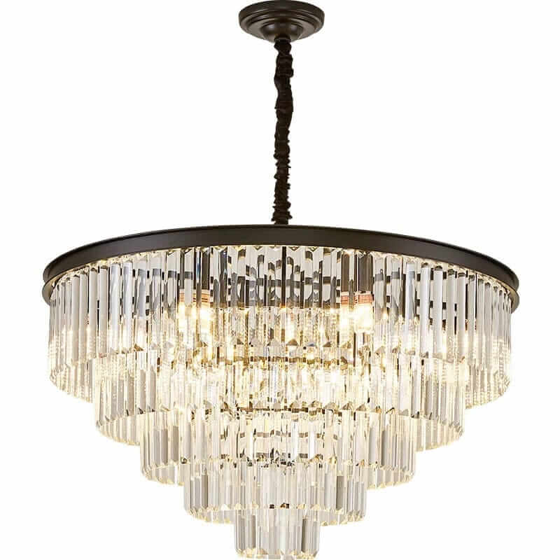 Badra Gemima Round Golden Crystal Chandelier featuring elegant glass strands and a sophisticated design.