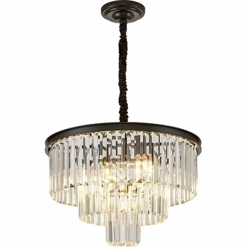 Elegant Badra Gemima Round Golden Crystal Chandelier with cascading crystal strands and warm lighting.