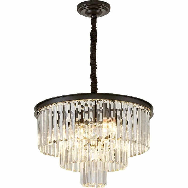 Elegant Badra Gemima Round Golden Crystal Chandelier with cascading crystal strands and warm lighting.