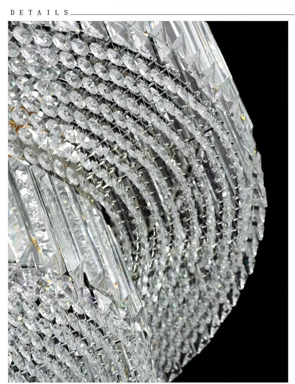 Close-up of Alisah Dual Crystal Chandelier showcasing intricate crystal details and modern design.
