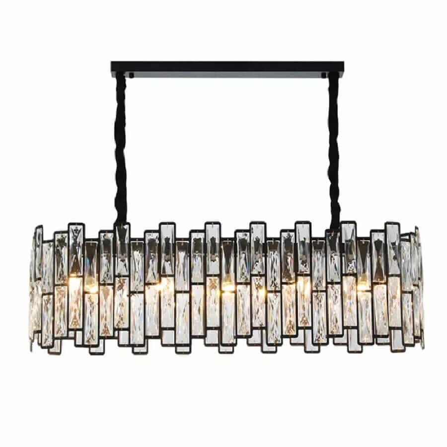 Modern LED chandelier with crystal elements, adding luxurious ambiance and sparkle to any space.