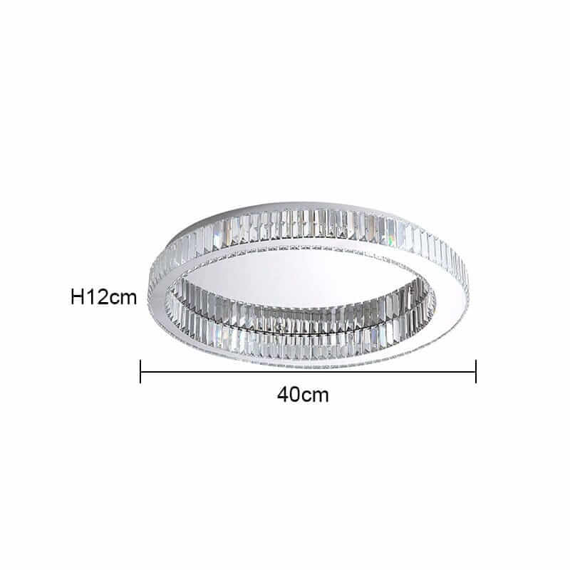 Round chandelier design with crystal accents, dimensions 40cm diameter and 12cm height, ideal for modern and classic decor.