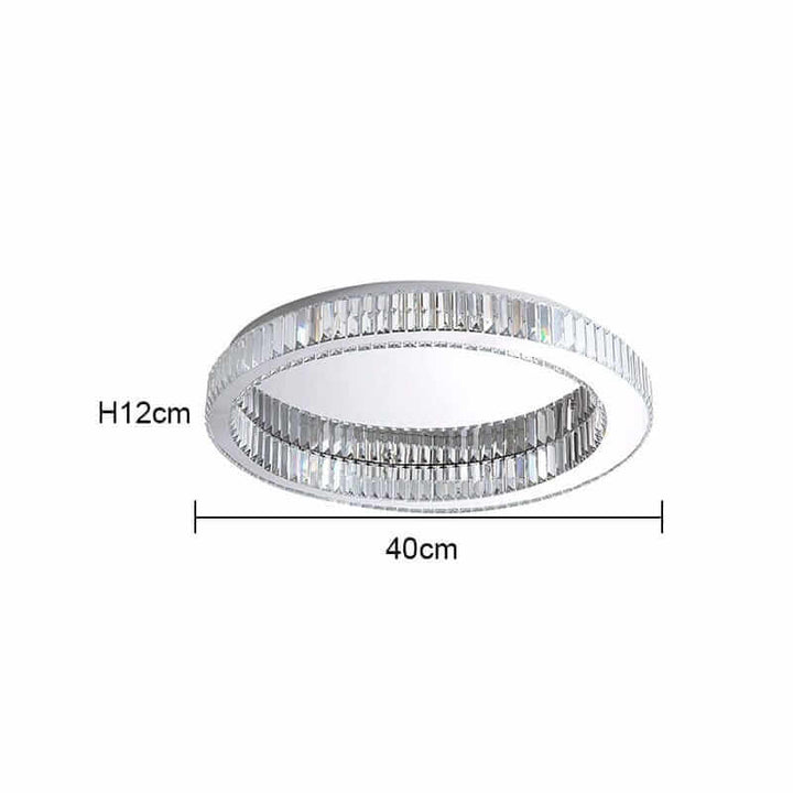 Round chandelier design with crystal accents, dimensions 40cm diameter and 12cm height, ideal for modern and classic decor.