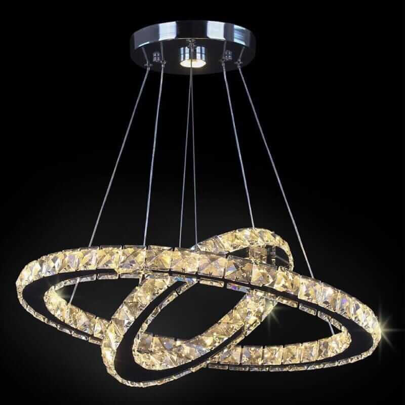 Modern foyer chandelier with interlinked rings and crystal accents, ideal for elevating any elegant space.