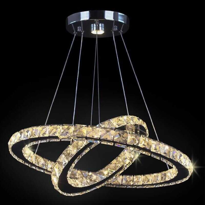 Modern foyer chandelier with interlinked rings and crystal accents, ideal for elevating any elegant space.