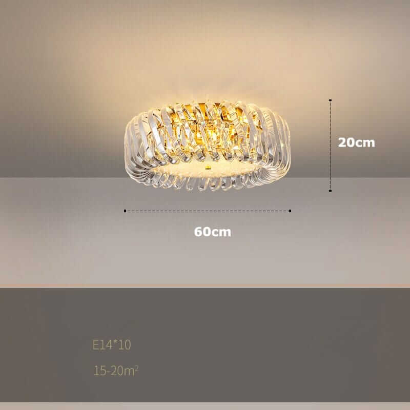 Stylish round chandelier with golden accents, measuring 60cm diameter and 20cm height, suitable for modern interiors.