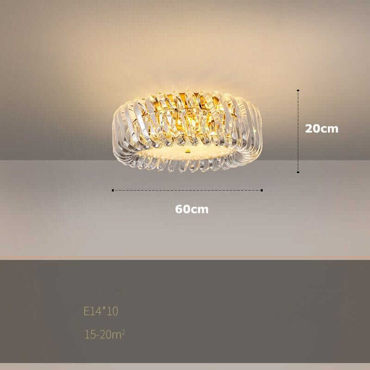 Stylish round chandelier with golden accents, measuring 60cm diameter and 20cm height, suitable for modern interiors.