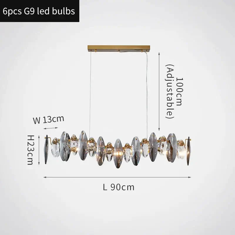 Allora Creative Art Long Restaurant Crystal Chandelier with adjustable height and geometric design.