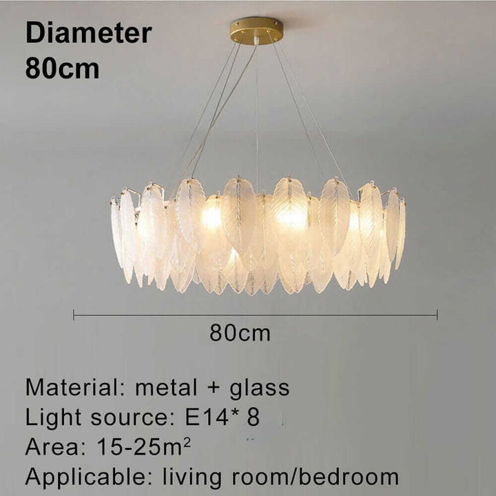 Contemporary 80cm diameter chandelier with metal and glass design, suitable for living room or bedroom.