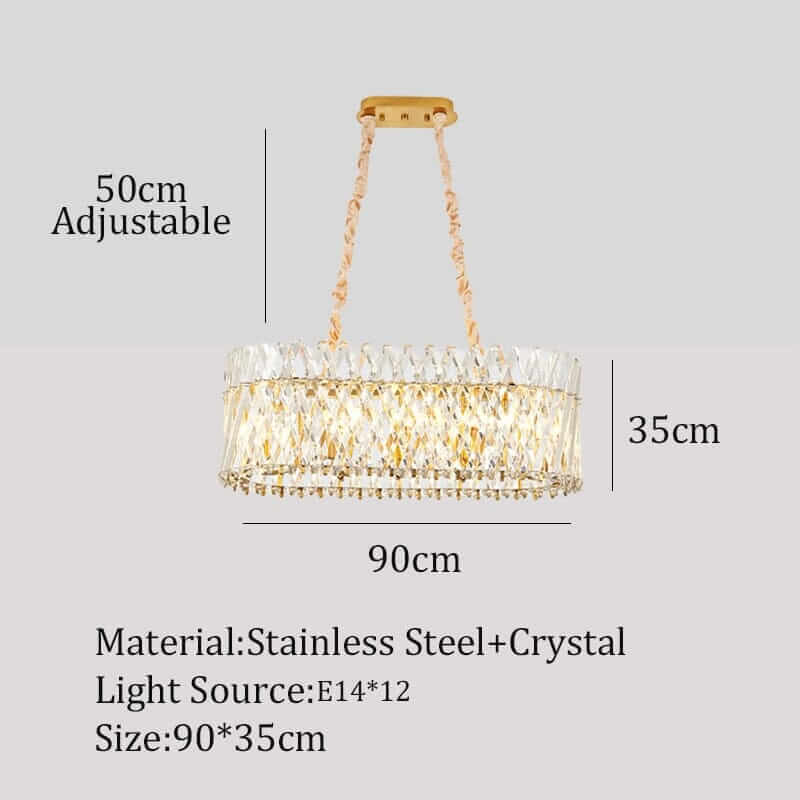 Basima Luxury Crystal Transparent LED Lamp, adjustable stainless steel and crystal design, dimensions 90cm x 35cm.