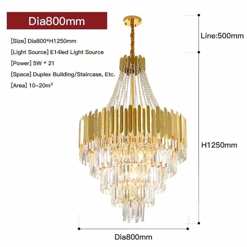 Elegant foyer chandelier with premium crystals and gold accents, perfect for duplex buildings and staircases.
