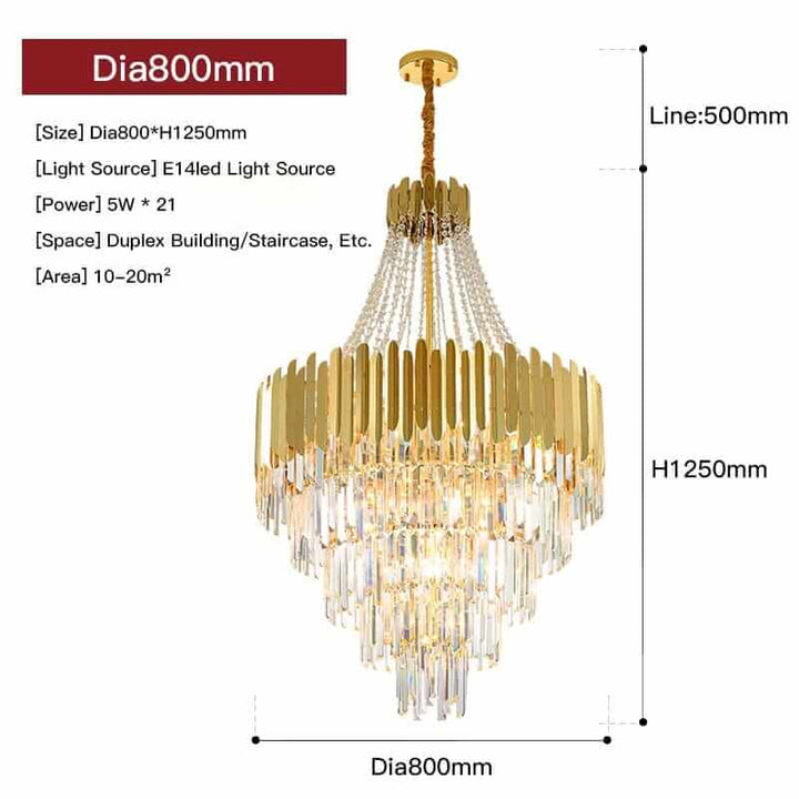 Elegant foyer chandelier with premium crystals and gold accents, perfect for duplex buildings and staircases.