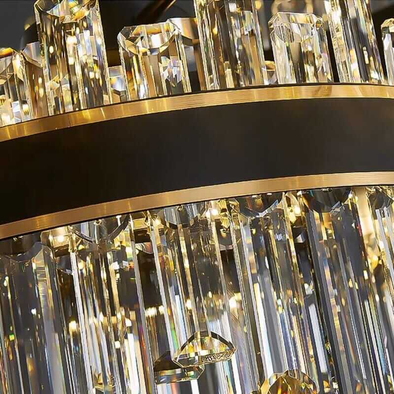 Elegant foyer chandelier with crystal elements and gold accents, showcasing timeless beauty and sophistication.