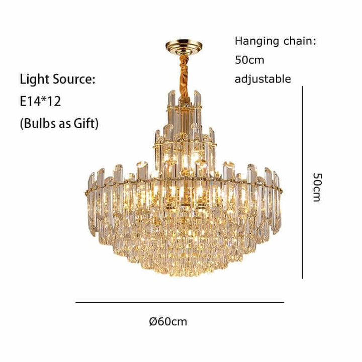Elegant gold-plated foyer chandelier with adjustable hanging chain and E14 light source, perfect for elevating room ambiance.