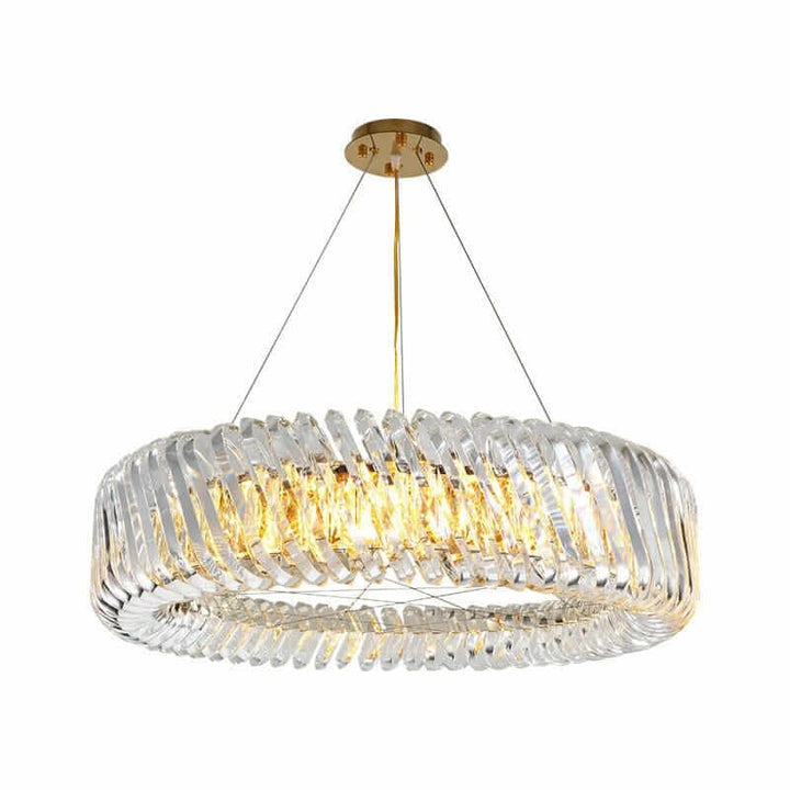 Stylish round Entryway Chandelier with a gold finish and LED lights, adding sophistication and ambiance to any space.