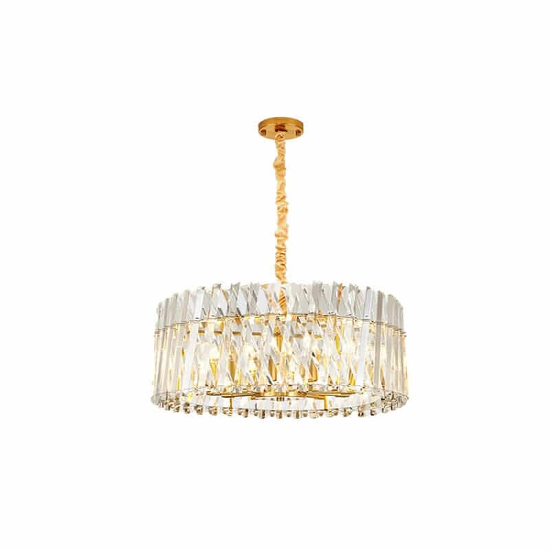 Luxury crystal transparent LED lamp with gold accents, elegantly illuminating any indoor space.