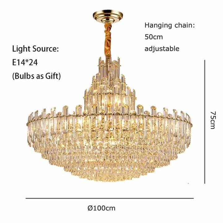 Elegant gold-plated foyer chandelier with rectangular sticks, adjustable hanging chain, and remote-controlled LED lights.