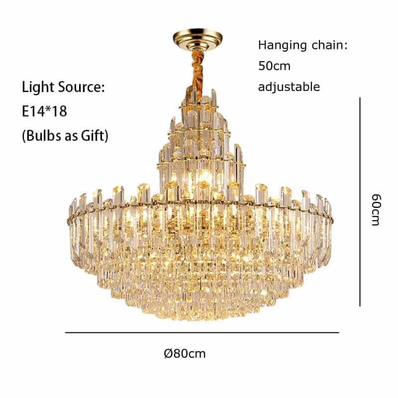 Elegant gold-plated foyer chandelier with adjustable hanging chain, featuring crystal accents and LED lighting options.