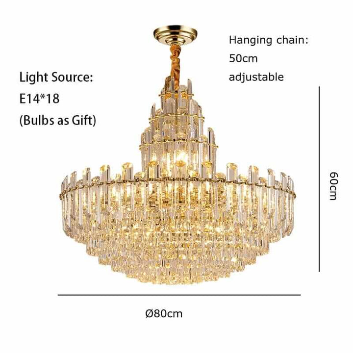 Elegant gold-plated foyer chandelier with adjustable hanging chain, featuring crystal accents and LED lighting options.