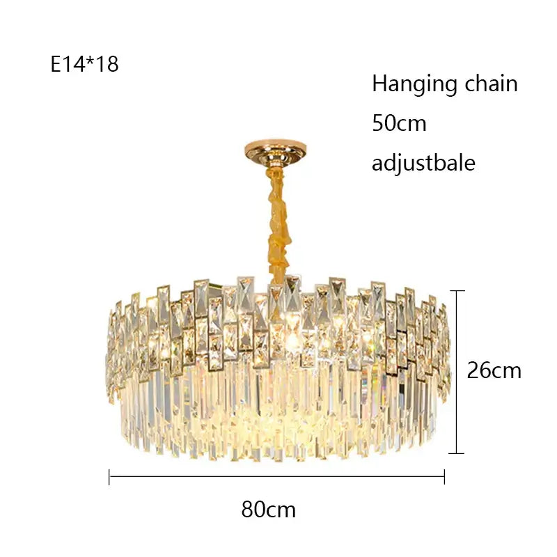 Kiara Gold Black Crystal Chandelier with adjustable hanging chain, featuring intricate crystal accents and a modern design.