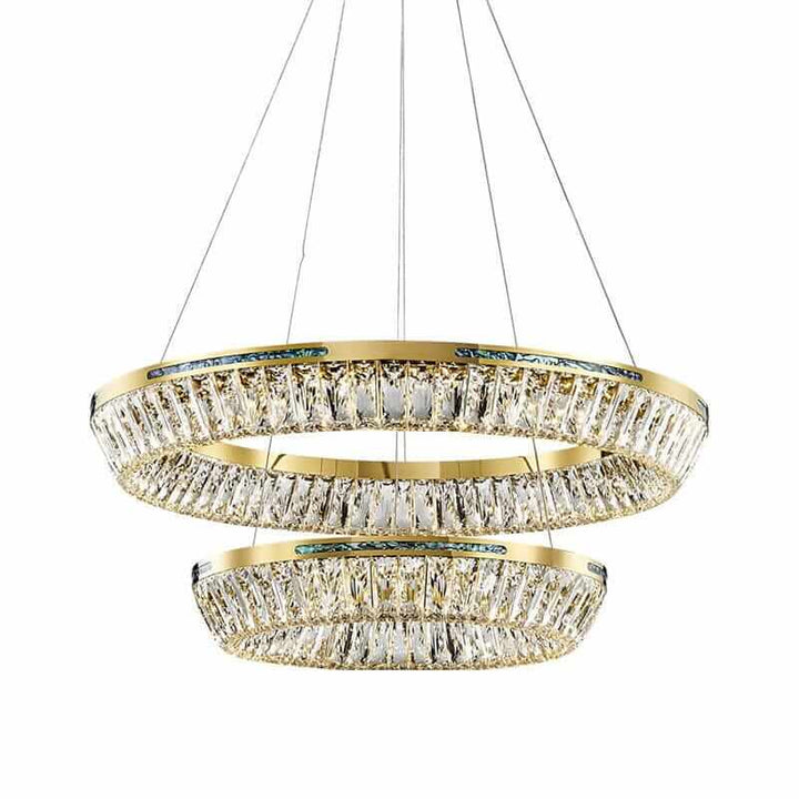 Elegant foyer chandelier featuring K9 crystals and LED lights, showcasing opulence and sophistication in design.