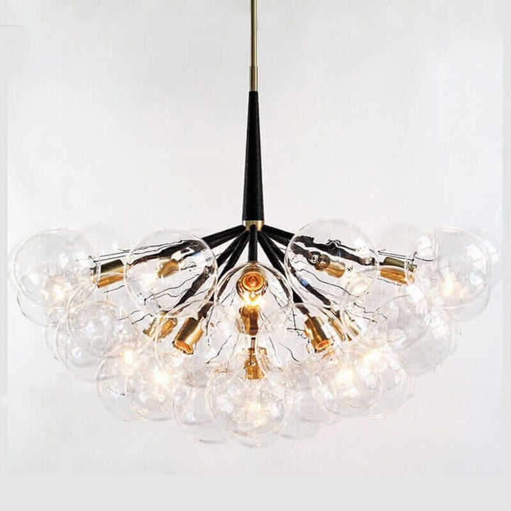 Nordic Glass Bubble Chandelier with clusters of clear glass globes and warm lights, perfect for enhancing modern decor.