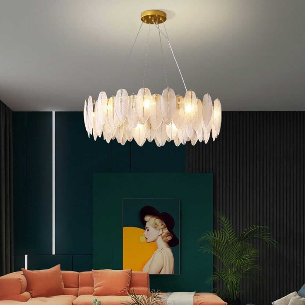 Stylish entryway chandelier with a modern design and LED lights, enhancing a contemporary living space.