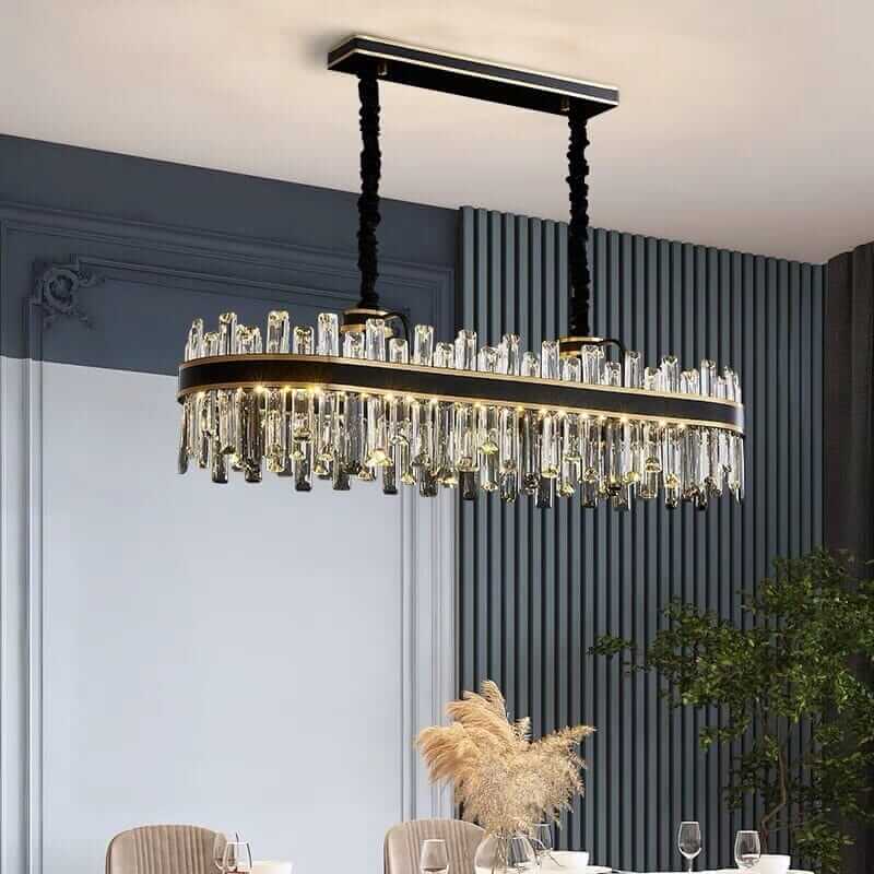Elegant foyer chandelier with crystal accents, enhancing luxury in a modern interior design.